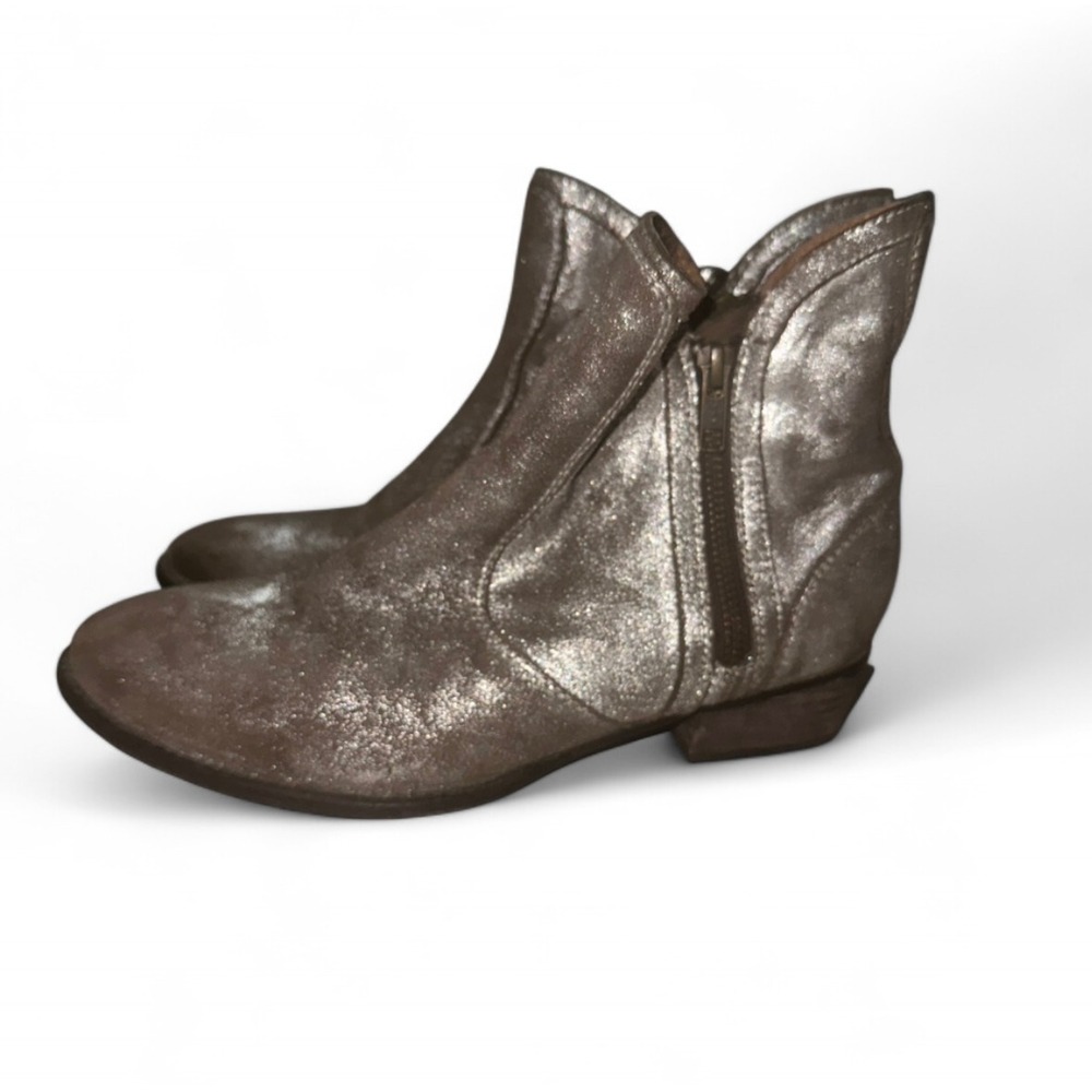 Seychelles Metallic Leather Ankle Boots Champagne Gold Silver Side Zip Size 7